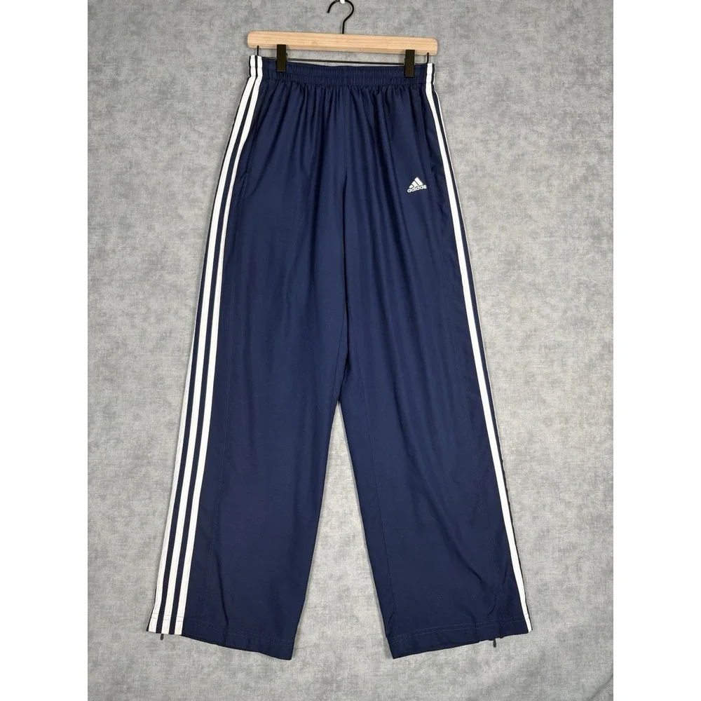 Vintage Y2K Adidas Track Pants Mens L Navy 3 Stripe Ankle Zip Baggy 2005